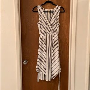 Striped faux wrap dress